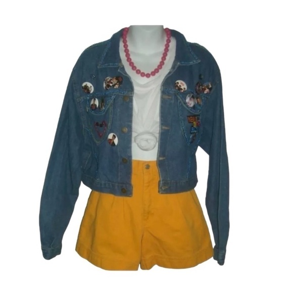 Vintage 80s Jack Mulqueen Cropped Denim New Kids NKOTB Concert Pins Jacket Jean - Picture 2 of 16